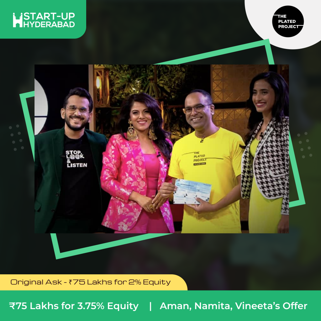 The founders of the Plated Project with Sharks Aman, Namita, and Vineeta
